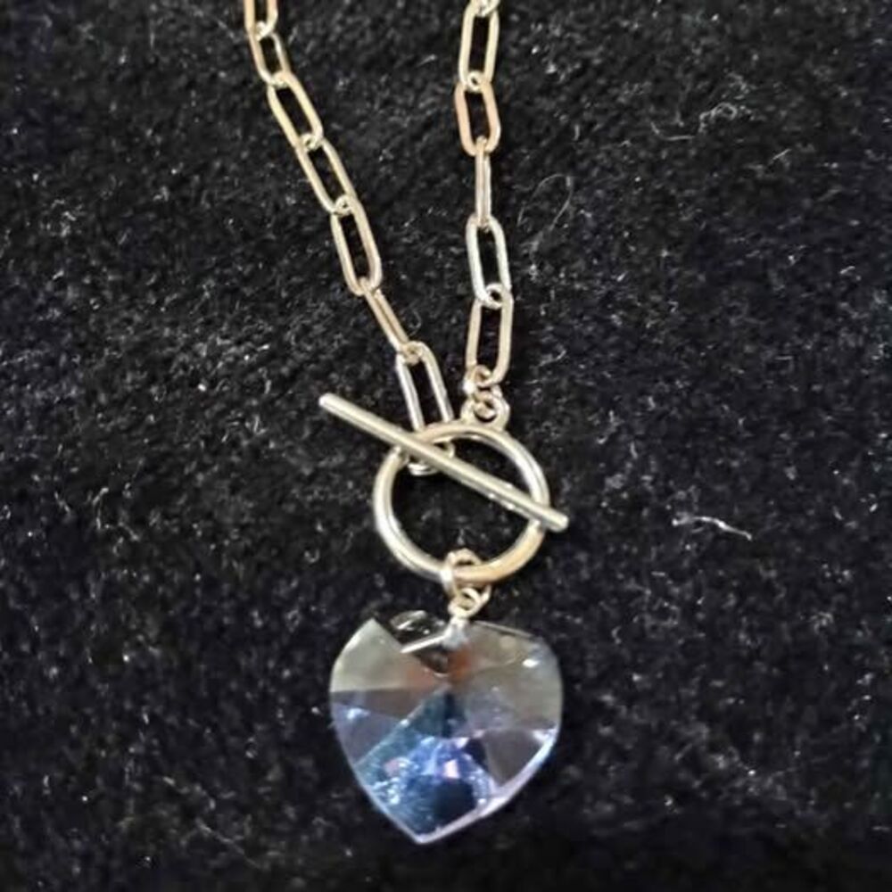 Crystal Heart Pendant Paperclip Chain Necklace Kirks Folly